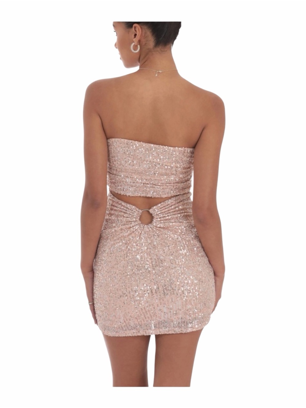 Lucy In The Sky Strapless Sequin Mini Dress In Rose Gold, Size Medium, NEW